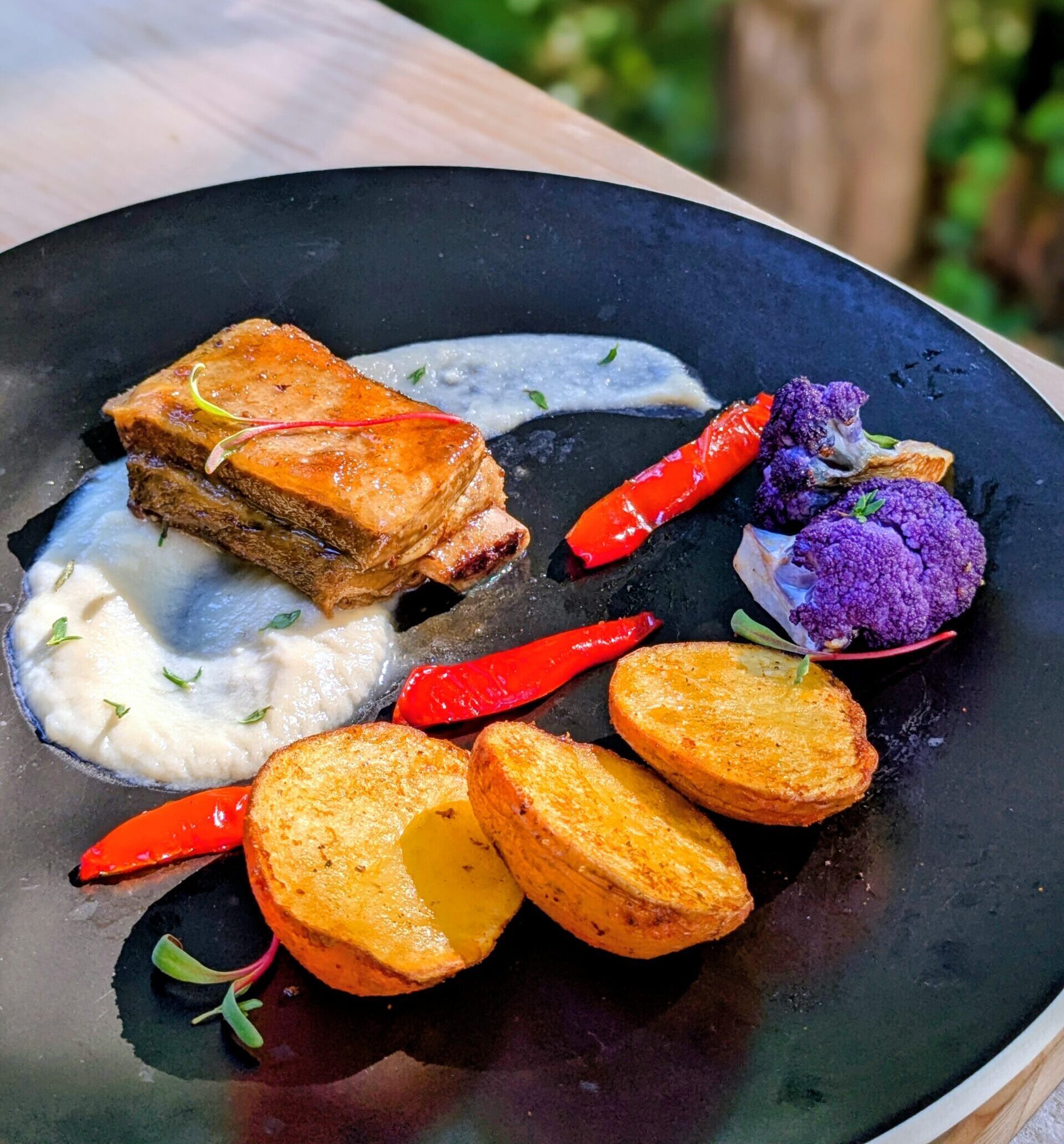 beef short rib with roasted vegetables fennel shallot puree